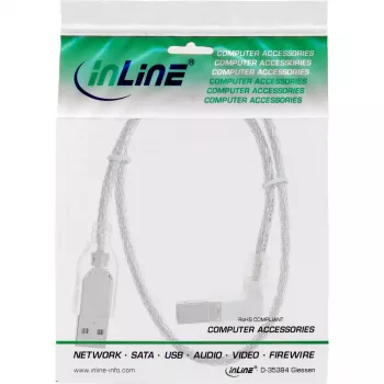 USB 2.0 kabelis InLine Tips A (leņķveida) uz Tipu B spraudnis, 0,3 m, caurspīdīgs