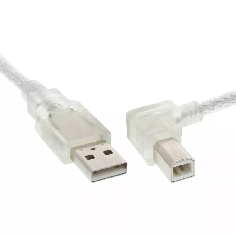 USB 2.0 kabelis InLine Tips A (leņķveida) uz Tipu B spraudnis, 0,3 m, caurspīdīgs