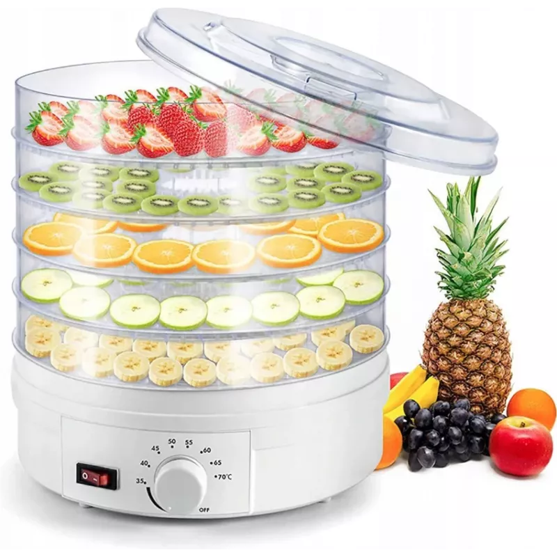 Extralink Home lielais pārtikas žāvētājs sēnēm, augļiem, dārzeņiem un garšaugiem jaudīgs Pro 500W + 5 paplātes 27cm balts