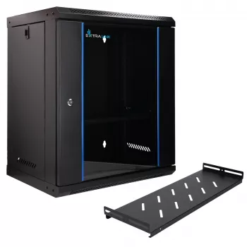 Extralink Lite 12U 530X400 WALL-MOUNTED Rackmount Cabinet Melns ar Shelf