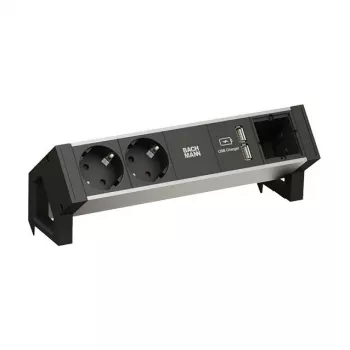 BACHMANN DESK2 ALU Melns 2x Grounded Plug 1x USB-Charger 1x ABD GST18