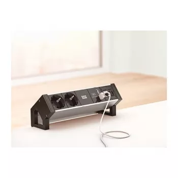 BACHMANN DESK2 ALU Melns 2x Grounded Plug 1x USB-Charger 1x ABD GST18