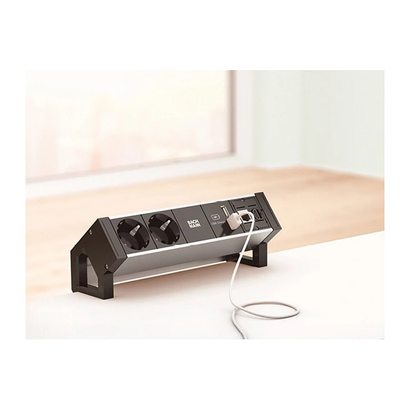 BACHMANN DESK2 ALU Melns 2x Grounded Plug 1x USB-Charger 1x ABD GST18