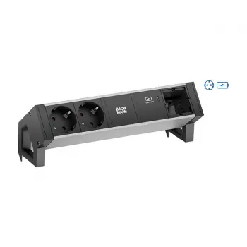 BACHMANN DESK2 ALU Melns 2xSchutzkt.USBC, USB lādētājs 60W 0,2m GST18