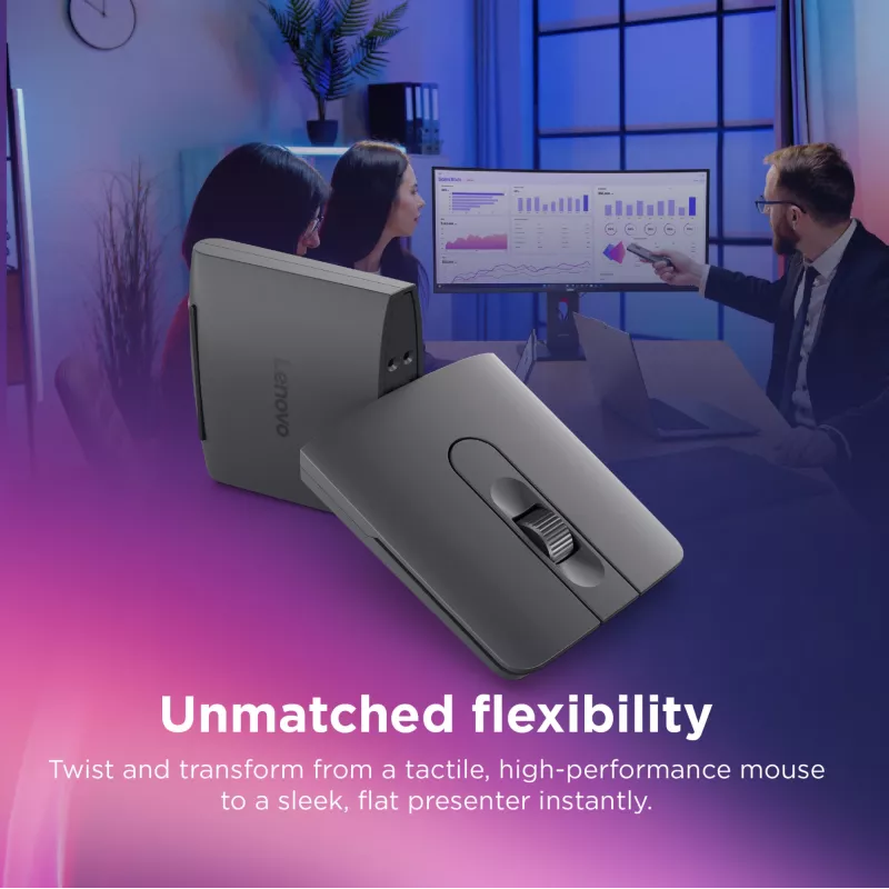 Bezvadu abrocīga Bluetooth pele Lenovo 4Y51T62792 — IR LED, 4000 DPI, 7 pogas, ritenis, pelēka