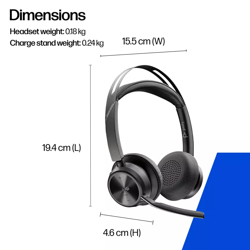 HP Poly Voyager Focus 2-M USB-C-C austiņas USB-C/A adapteris Poly+ 3 gadi