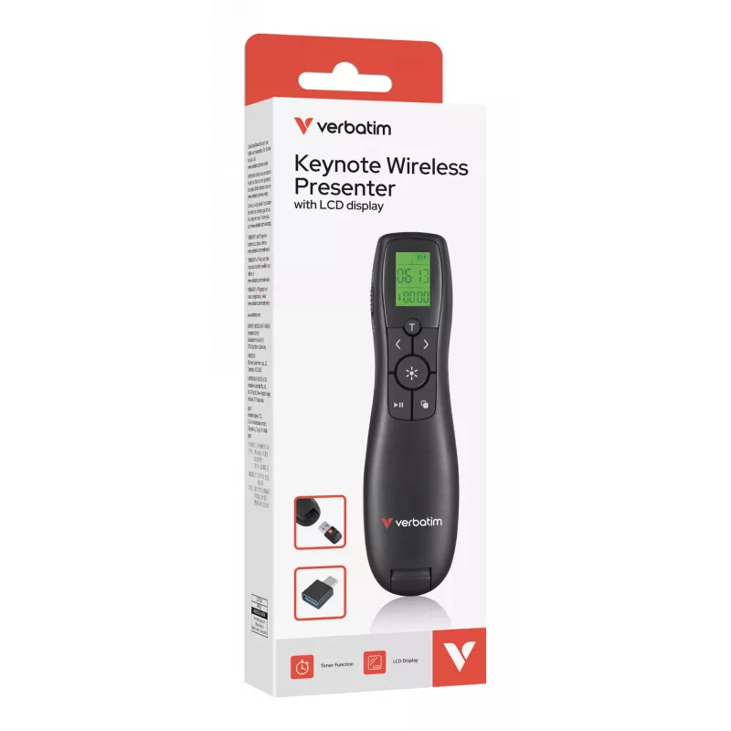 Verbatim Keynote bezvadu prezentētājs ar LCD displeju, RF, USB, 30 m, melns