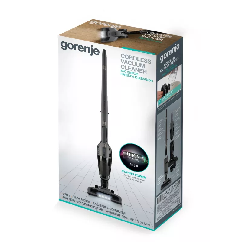 Gorenje SVC216FGD 2-in-1 nūjas putekļsūcējs Baterija Sausā tīrīšana HEPA Melns