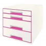 Leitz atvilktņu skapis WOW Cube ar 4 atvilktnēm, 4 atvilktnes, Plastmasa, Rozā, Balta, 1 gab., 287 mm, 270 mm