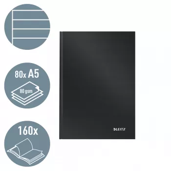 Leitz piezīmju grāmatiņa cietos vākos Solid, A5, līnijās, 90 grami, 80 loksnes, vienkrāsaina, melna, A5, 80 loksnes, spīdīga, 80 g/m²
