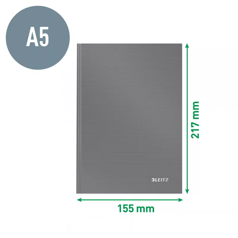 Leitz piezīmju grāmatiņa cietos vākos Solid, A5, līnijās, 90 grami, 80 loksnes, vienkrāsaina, melna, A5, 80 loksnes, spīdīga, 80 g/m²