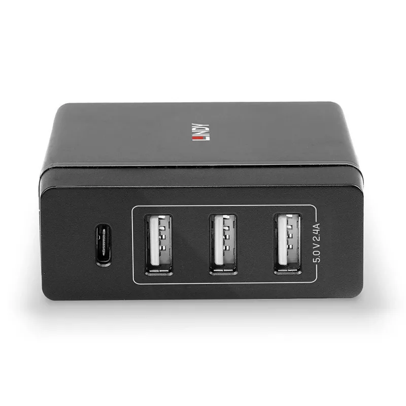 Lindy 4 portu USB Type-C un A viedais lādētājs ar Power Delivery, 72 W