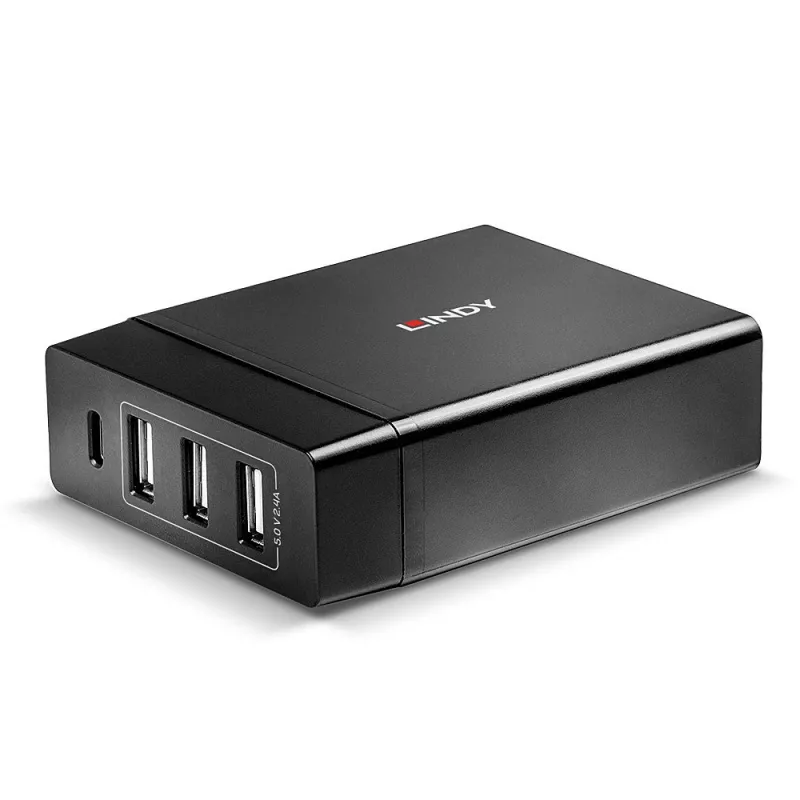 Lindy 4 portu USB Type-C un A viedais lādētājs ar Power Delivery, 72 W