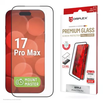 Ekrāna aizsargs e.v.i. Displex Premium iPhone 17 Pro Max ar Mount Master (skrāpējumiem un netīrumiem izturīgs, caurspīdīgs/melns)