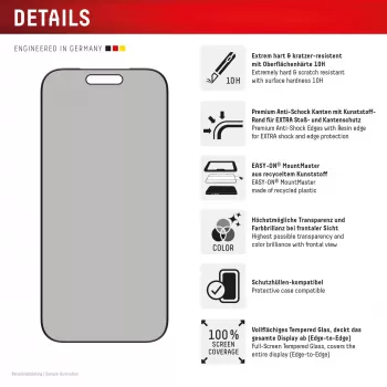 Displex privātuma ekrāna aizsargs (10H) Apple iPhone 17 — rūdīta stikla privātuma filtrs, pret skrāpējumiem, triecienizturīgs