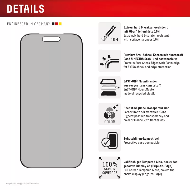 Displex privātuma ekrāna aizsargs (10H) Apple iPhone 17 — rūdīta stikla privātuma filtrs, pret skrāpējumiem, triecienizturīgs