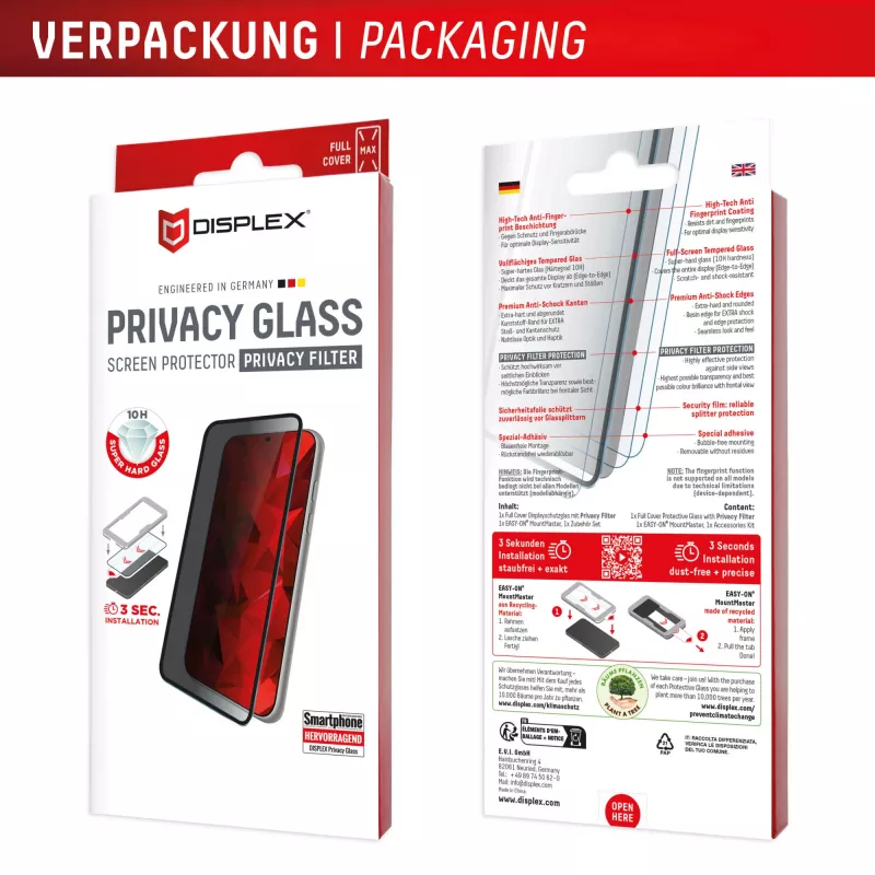 Privātuma rūdīta stikla ekrāna aizsargs e.v.i. Displex (10H) Apple iPhone 17 Pro Max, privātuma filtrs
