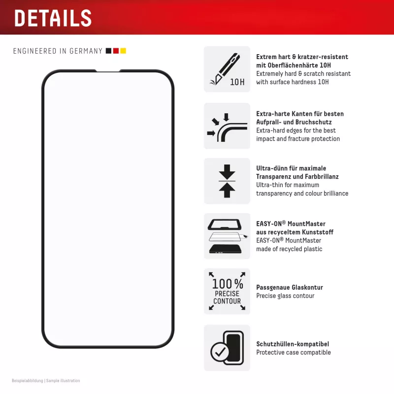 Rūdīta stikla ekrāna aizsargs e.v.i. Displex Premium (Full vāciņš, 10H) priekš Apple iPhone 16e/17e
