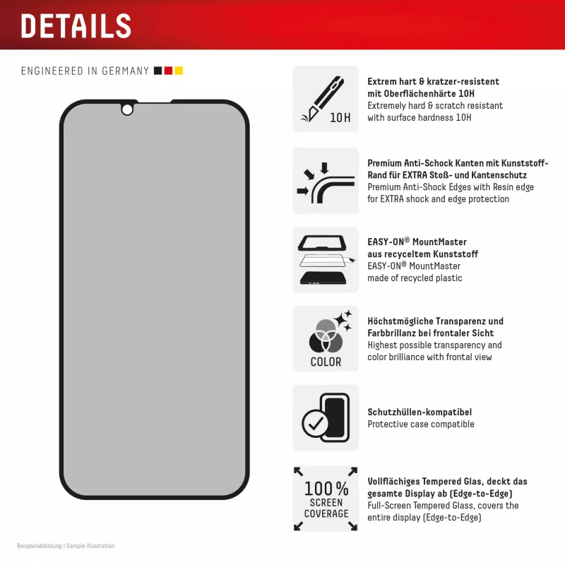 Privātuma rūdītā stikla ekrāna aizsargs e.v.i. Displex (10H) Apple iPhone 16e/17e ar privātuma filtru, triecienizturīgs un skrāpējumizturīgs