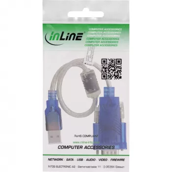 InLine 33304X USB–seriālā pieslēguma adaptera kabelis ar ferītu, USB-A uz 9 kontaktu Sub-D spraudni