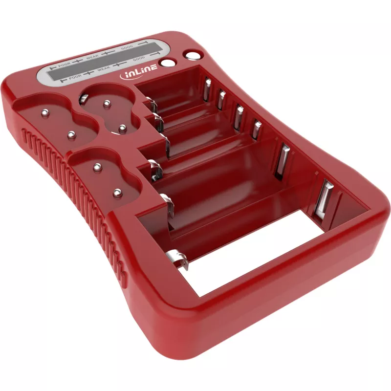 InLine 01285R bateriju testeris ar LCD displeju