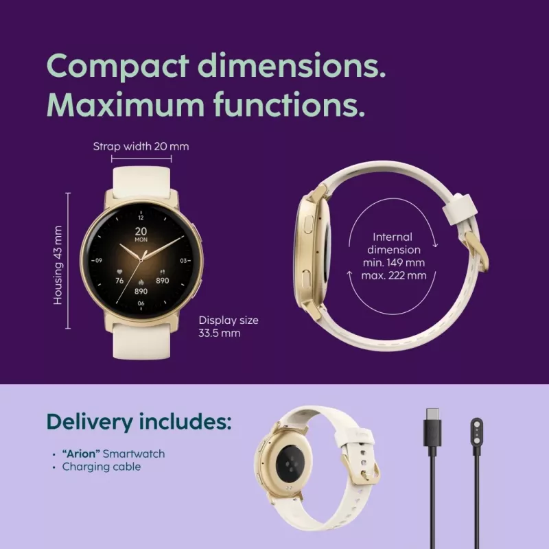 Hama Arion 3,35 cm (1,32 collas) AMOLED 43 mm digitāls 466 x 466 pikseļi skārienjūtīgs zelts GPS (satelīta)
