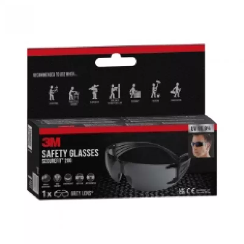 3M SecureFit aizsargbrilles 200, pelēks stikls Safety glasses Polikarbonāts (PC) Pelēks