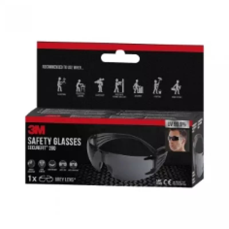 3M SecureFit aizsargbrilles 200, pelēks stikls Safety glasses Polikarbonāts (PC) Pelēks