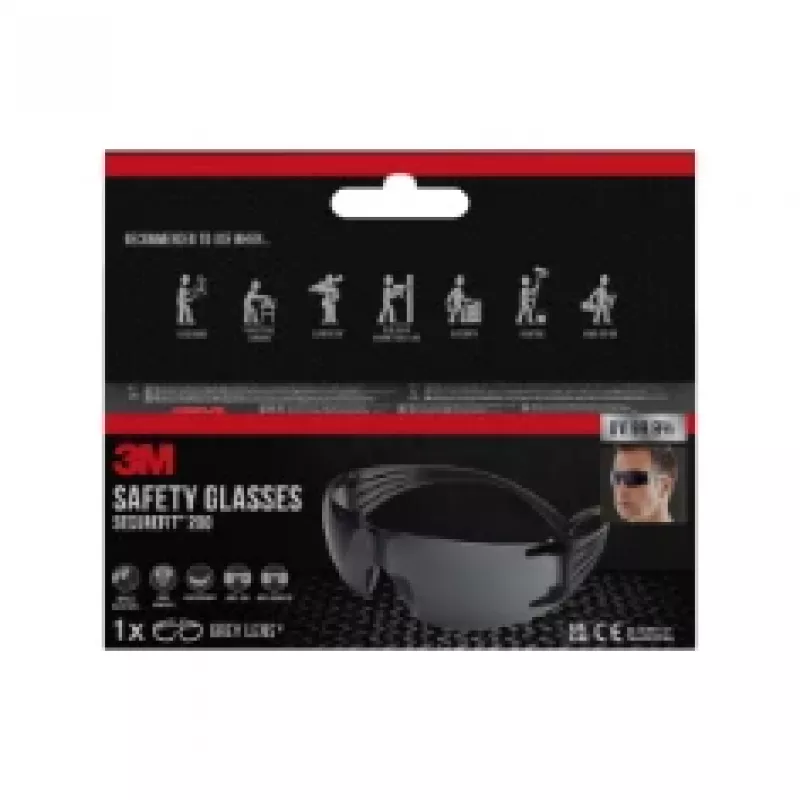 3M SecureFit aizsargbrilles 200, pelēks stikls Safety glasses Polikarbonāts (PC) Pelēks