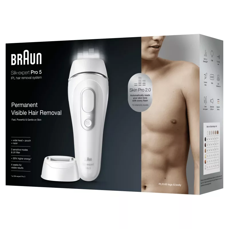 Braun Silk-expert Pro Silk·expert Pro 5 PL5145 Intensīvi impulsēta gaisma (IPL) Sudraba, Balta