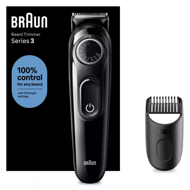 Braun BeardTrimmer 3 Beard Trm 3 BT3400, mazgājams, ar bateriju, melns