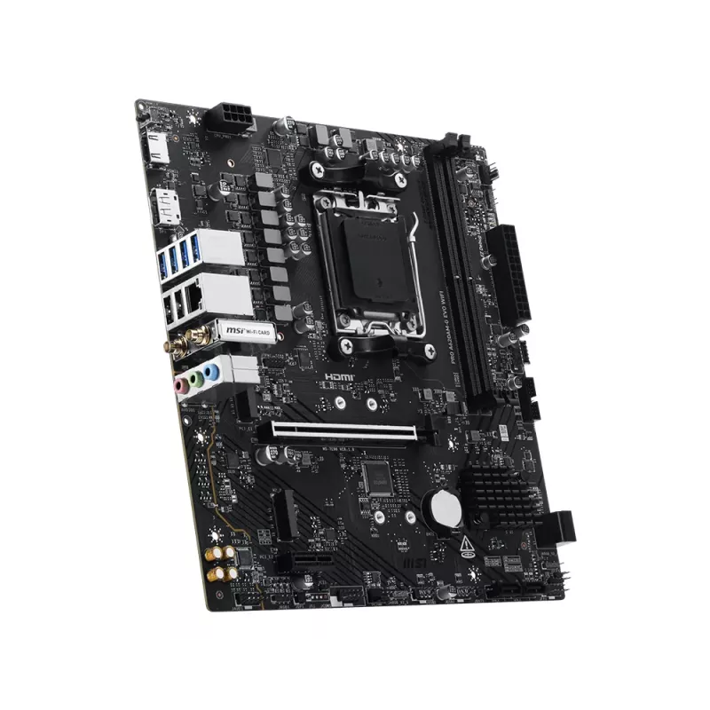 Mātesplate MSI Pro A620AM-G EVO WIFI — AMD A620A mikroshēmojums, Socket AM5, micro ATX, DDR5, 2 atmiņas sloti, Wi‑Fi 6E, 2,5Gb Ethernet