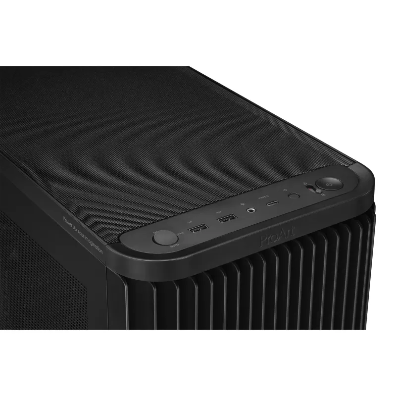 PC korpuss ASUS ProArt PA401 Mesh Panel melns, ATX, 2x160 mm priekšā, 1x120 mm aizmugurē, 2x3.5 collu + 2x2.5 collu, USB 3.2 Gen1