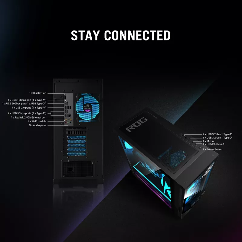 ASUS ROG G700 GM700TZ-R8400F004WS AMD Ryzen™ 5 8400F 32 GB DDR5-SDRAM 1 TB SSD NVIDIA GeForce RTX 5060 Ti Windows 11 Home Tornis PC Melns