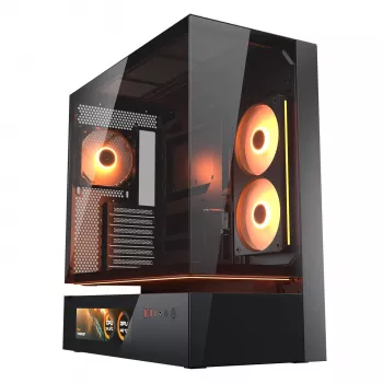 Cougar CFV235 Vision Midi Tower PC korpuss, ARGB, 9.16 collu LCD (1920×462), rūdīts stikls, melns