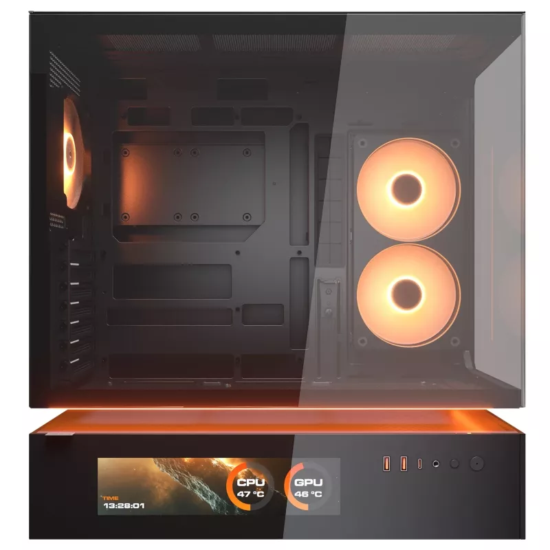 Cougar CFV235 Vision Midi Tower PC korpuss, ARGB, 9.16 collu LCD (1920×462), rūdīts stikls, melns
