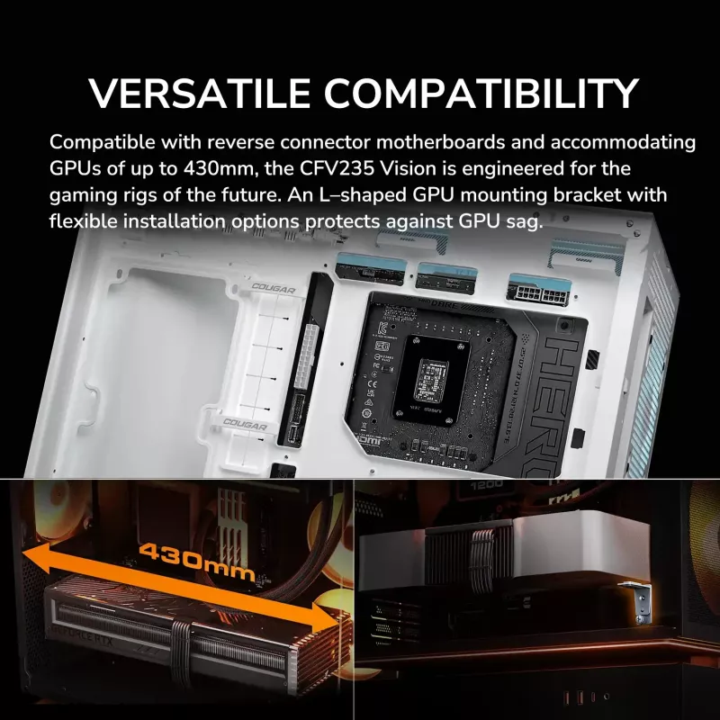 Cougar CFV235 Vision Midi Tower PC korpuss, ARGB, 9.16 collu LCD (1920×462), rūdīts stikls, melns