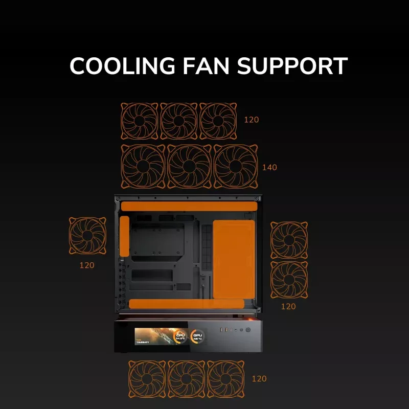Cougar CFV235 Vision Midi Tower PC korpuss, ARGB, 9.16 collu LCD (1920×462), rūdīts stikls, melns