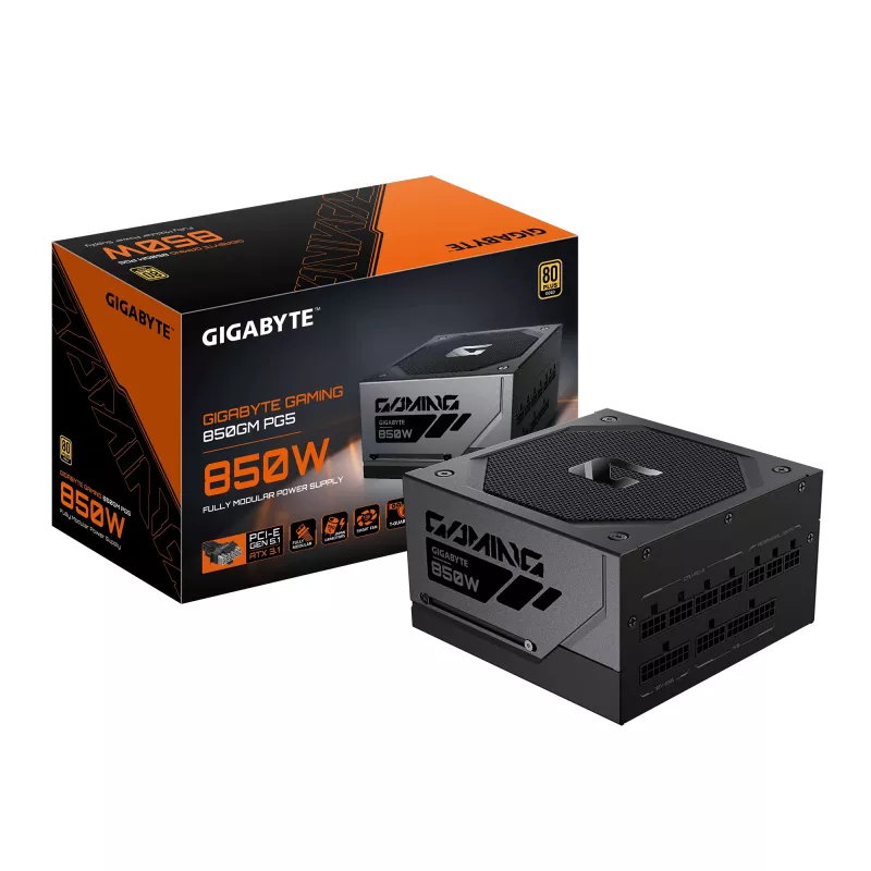 GIGABYTE GAMING 850GM PG5 barošanas bloks - PCIe 5.1, 80 PLUS Gold, pilnībā modulāra konstrukcija, 135 mm ventilators, ATX 3.1 saderīgs, ES kontaktdakša
