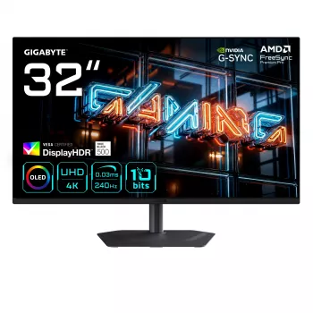 GIGABYTE MO32U24 32 collu QD-OLED spēļu monitors, 4K UHD 3840x2160, 240Hz, 0,03ms, HDMI 2.1, DisplayPort 1.4, HDR True Melns 500