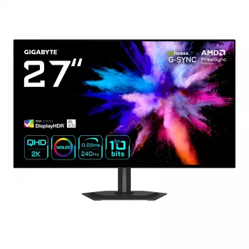 27 collu OLED 2K QHD spēļu monitors GIGABYTE GO27Q24G — 2560x1440, 240Hz, 0,03ms, FreeSync Premium, G-Sync Saderīga, HDMI 2.1, DP 1.4