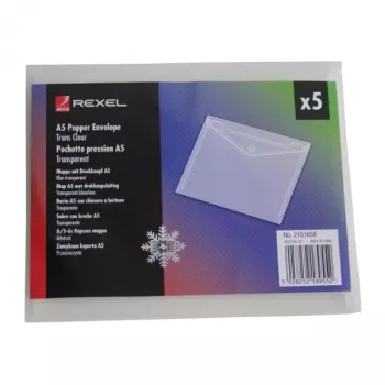 Rexel Ice Popper aplokšņu maciņš, ainavorientācija, A5, caurspīdīgs (5), A5, caurspīdīgs, 1 mm, 120 mm, 180 mm, 5 gab.