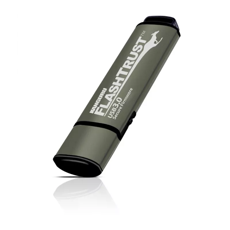 Kanguru FlashTrust™ USB 3.0 128 GB | Drošs zibatmiņas disks| Droša programmaparatūra | Fizisks rakstīšanas aizsardzības slēdzis | Aizsardzība pret BadUSB | Atbilstība NIST prasībām par ieviešanu