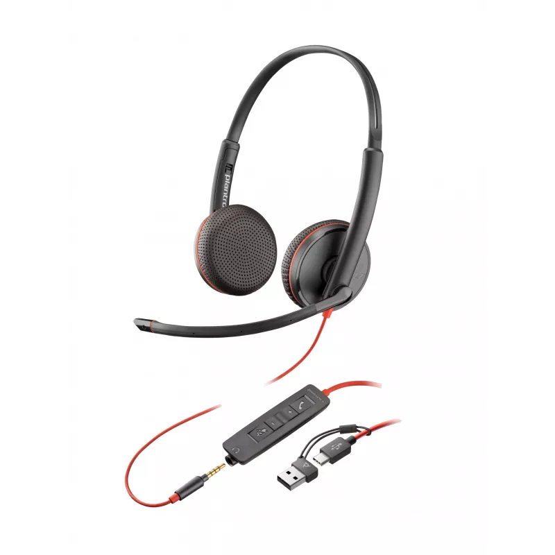 HP Poly Melnswire 3225 Stereo USB-C austiņas +3.5 mm spraudnis +USB-C/A adapteris (bez iepakojuma)