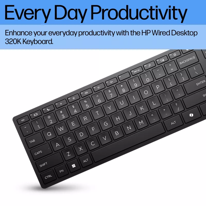 HP vadu darbvirsmas tastatūra 320K pilna izmēra USB membrānas melna