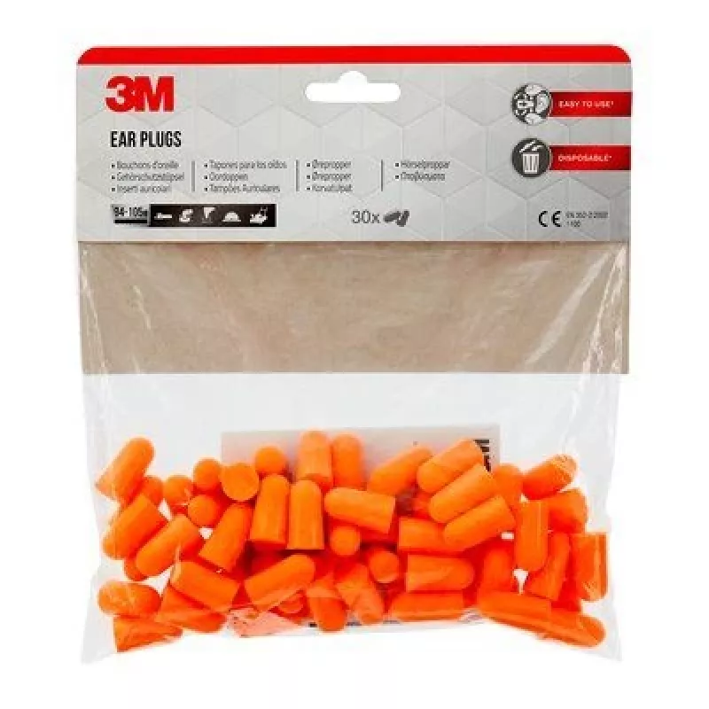 Atkārtoti lietojams ausu aizbāznis 3M 1100C30 oranžs, vadu dizains, iepakojumā 30
