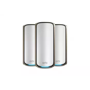 NETGEAR Orbi 970 sērijas četru joslu WiFi 7, 3 iepakojumā četru joslu (2,4 GHz / 5 GHz-1 / 5 GHz-2 / 6 GHz) Wi-Fi 6 (802.11ax) pelēks iekšējs