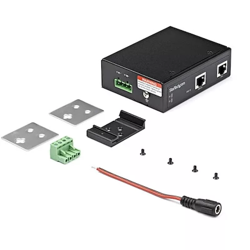 StarTech.com Industrial Gigabit PoE injektors - ātrgaitas / lielas jaudas 90W - 802.3bt PoE++ 52V-56VDC DIN sliedes UPoE/Ultra Power Over Ethernet injektora adapteris -40°C līdz +75°C izturīgs