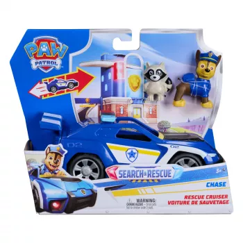 PAW Patrol : meklēšana un glābšana, Chase glābšanas kreiseris ar 2 figūrām, policijas auto ar atpakaļvilkšanas darbību, rotaļlietas zēniem un meitenēm no 3 gadu vecuma