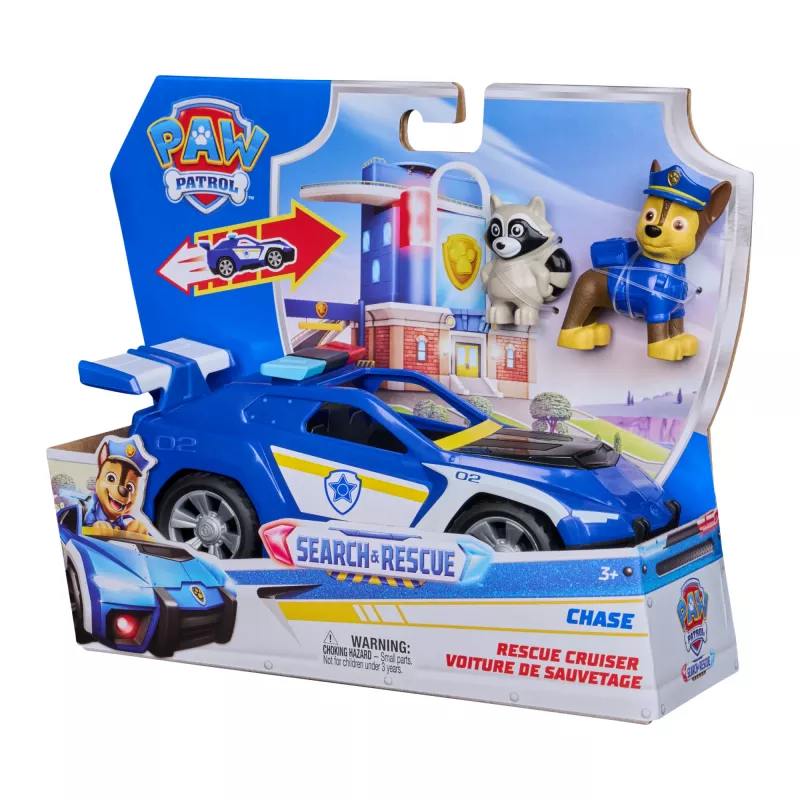 PAW Patrol : meklēšana un glābšana, Chase glābšanas kreiseris ar 2 figūrām, policijas auto ar atpakaļvilkšanas darbību, rotaļlietas zēniem un meitenēm no 3 gadu vecuma
